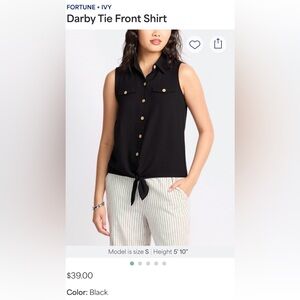 Fortune & Ivy Black Tie Front Sleeveless Button Down Top Stitch Fix
